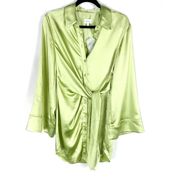 Song of style‎ Marta Mini Dress Pistachio Green Satin Button Front Sz XXS - Picture 5 of 12